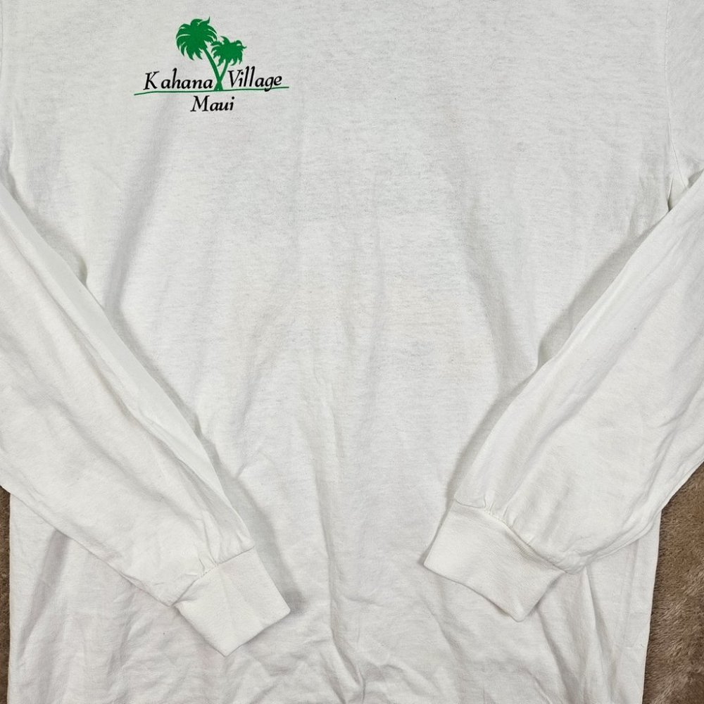 Kahana Village Maui Hawaii White T-Shirt Men's Size M Port & Company Long Sleeve - Picture 7 of 10